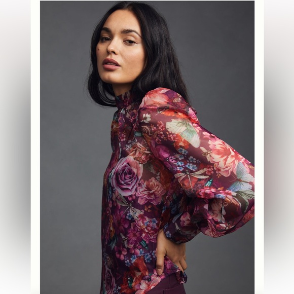 NWT Anthropologie Organza Blouse Purple Motiff Sz XXS - Picture 5 of 13
